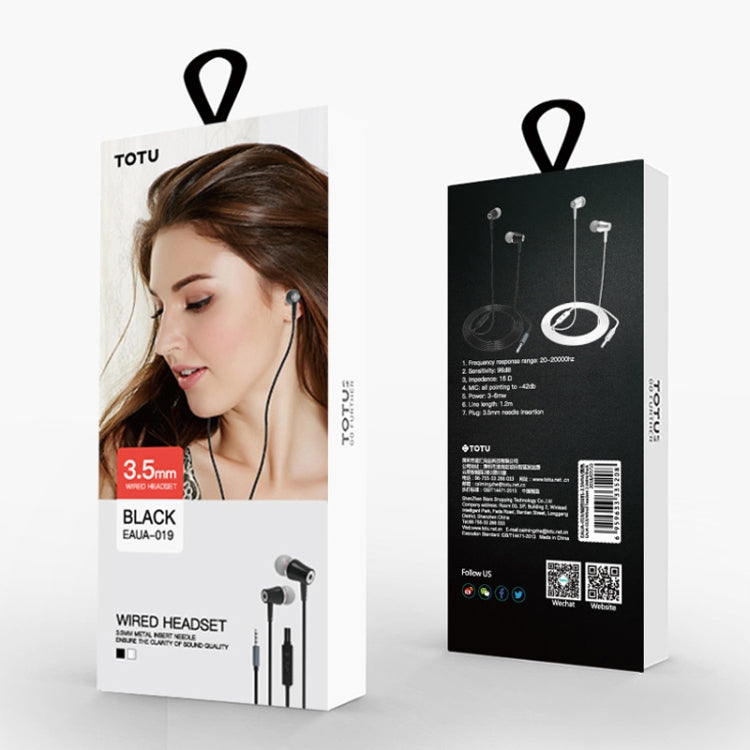 TOTUDESIGN EAUA-019 3.5mm Jack Wire Control Earphone, Support Call, Length: 1.2m