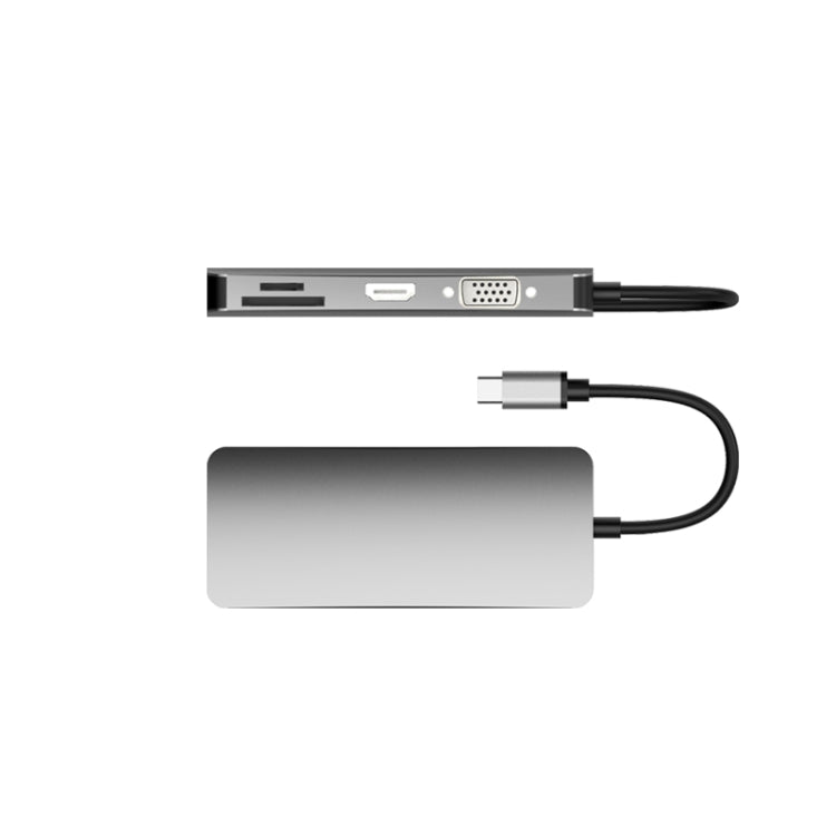 Basix T8 8 in 1 USB-C / Type-C to USB2.0x2 Type-Cx1 HUB Adapter with HDMI Output, SD Card Reader,Micro SD, RJ45, VGA for Type-C Channel Computers and Phones(Grey)