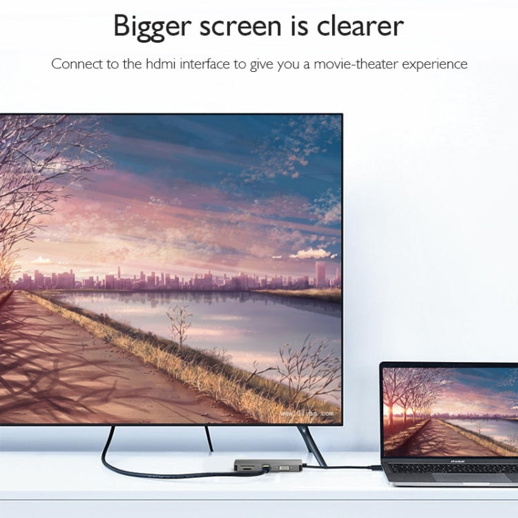 Basix T8 8 in 1 USB-C / Type-C to USB2.0x2 Type-Cx1 HUB Adapter with HDMI Output, SD Card Reader,Micro SD, RJ45, VGA for Type-C Channel Computers and Phones(Grey)