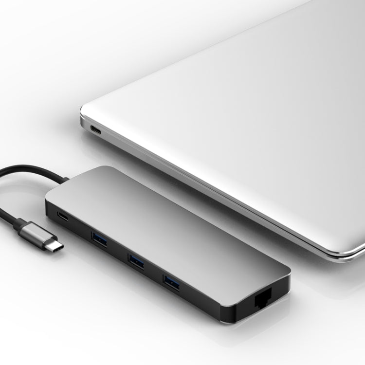 Basix T9 9 in 1 USB-C / Type-C to USB3.0x3 Type-Cx1 HUB Adapter with HDMI Output, SD Card Reader,Micro SD, RJ45, VGA for Type-C Channel Computers and Phones(Grey)