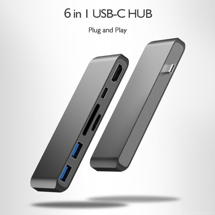 Basix T6 6 in 1 USB-C / Type-C to USB3.0x2 Type-Cx1 HUB Adapter with HDMI Output, SD Card Reader,Micro SD for Type-C Channel Computers and Phones(Grey)