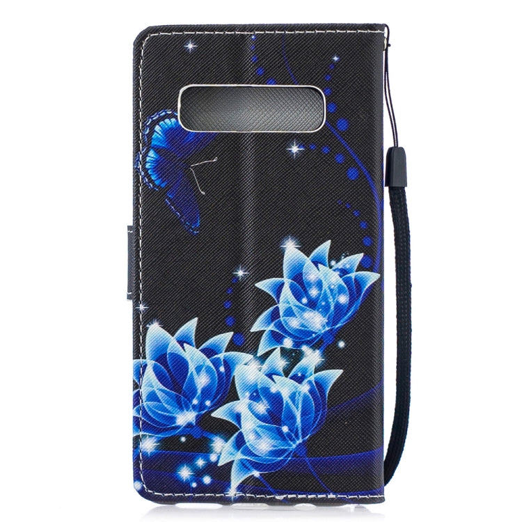 Blue Flower Pattern Horizontal Flip Leather Case for Galaxy S10, with Holder & Card Slots & Wallet
