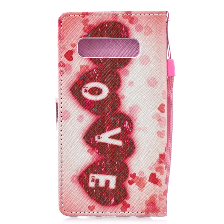 Love Pattern Horizontal Flip Leather Case for Galaxy S10+, with Holder & Card Slots & Wallet