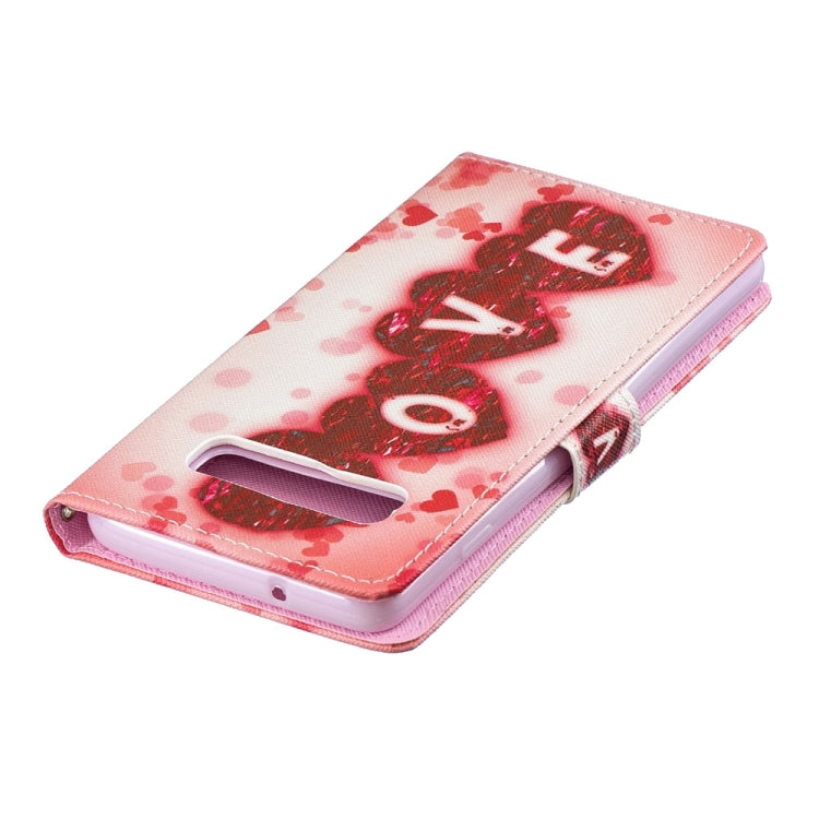 Love Pattern Horizontal Flip Leather Case for Galaxy S10+, with Holder & Card Slots & Wallet