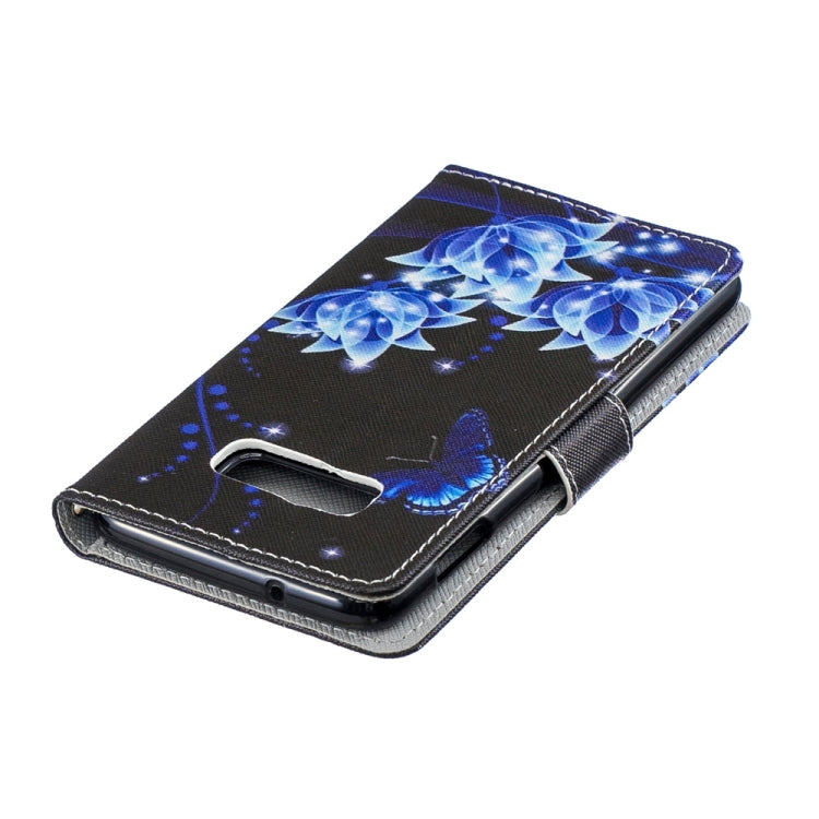 Blue Flower Pattern Horizontal Flip Leather Case for Galaxy S10e, with Holder & Card Slots & Wallet