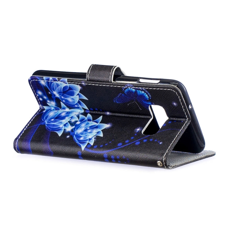 Blue Flower Pattern Horizontal Flip Leather Case for Galaxy S10e, with Holder & Card Slots & Wallet