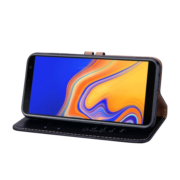 Business Style Oil Wax Texture Horizontal Flip Leather Case for Galaxy J4+, with Holder & Card Slots & Wallet
