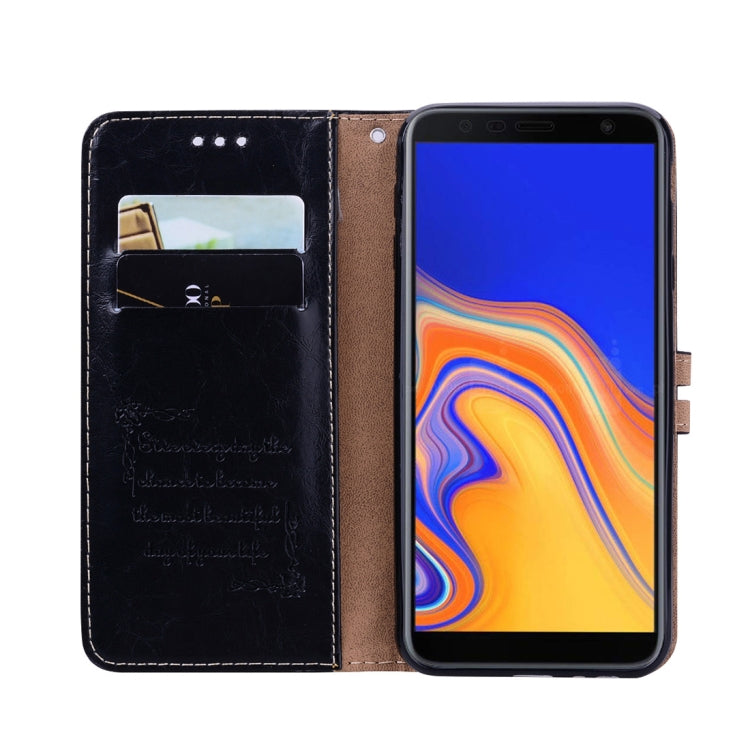 Business Style Oil Wax Texture Horizontal Flip Leather Case for Galaxy J4+, with Holder & Card Slots & Wallet
