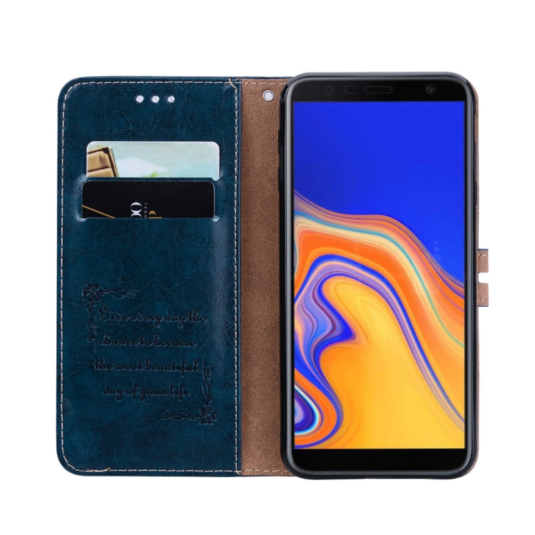 Business Style Oil Wax Texture Horizontal Flip Leather Case for Galaxy J4+, with Holder & Card Slots & Wallet