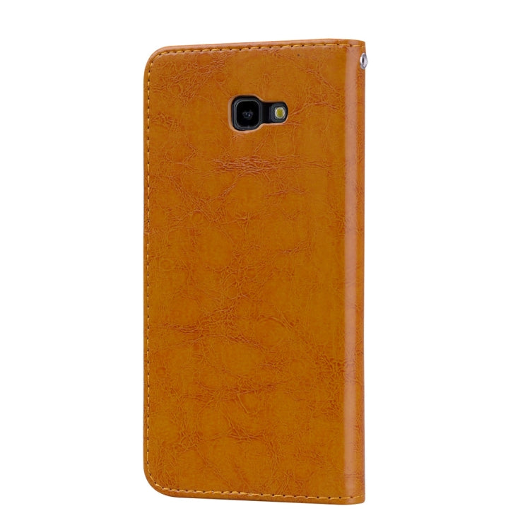 Business Style Oil Wax Texture Horizontal Flip Leather Case for Galaxy J4+, with Holder & Card Slots & Wallet