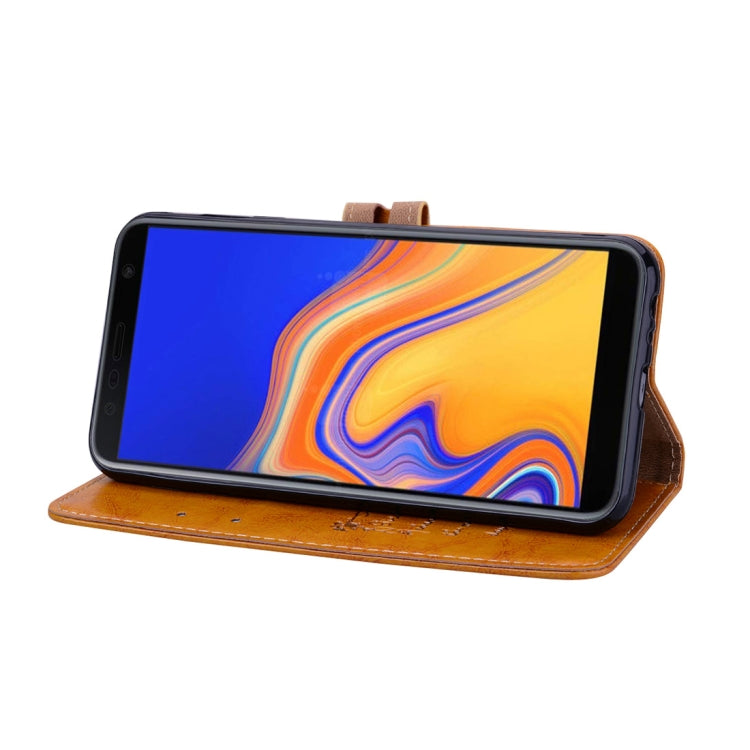 Business Style Oil Wax Texture Horizontal Flip Leather Case for Galaxy J4+, with Holder & Card Slots & Wallet