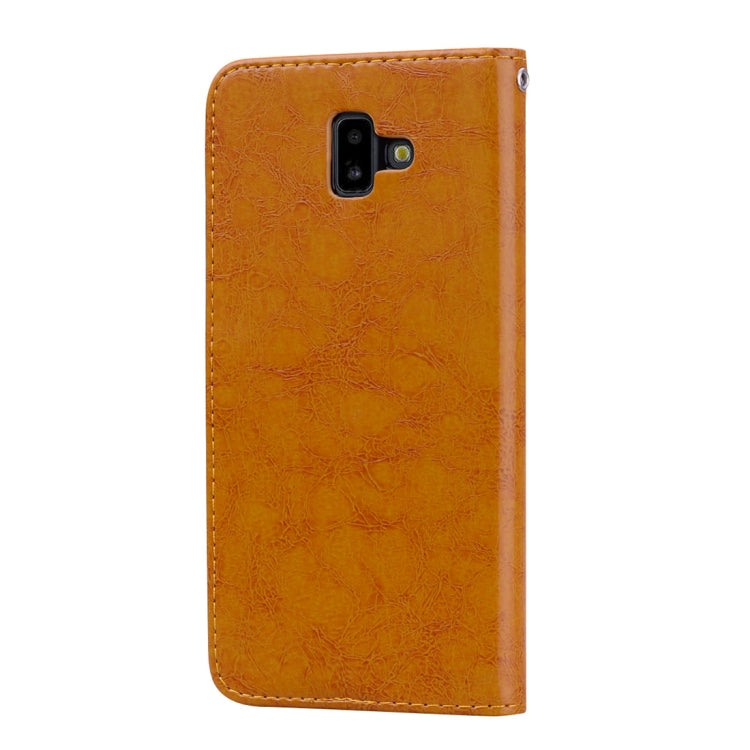 Business Style Oil Wax Texture Horizontal Flip Leather Case for Galaxy J6+, with Holder & Card Slots & Wallet