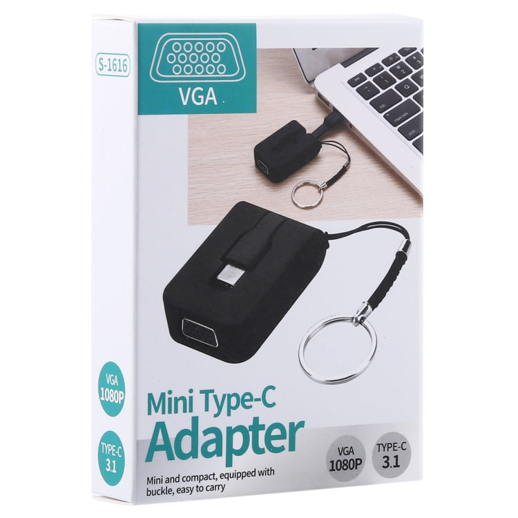 S-1616 1080P VGA to USB-C / Type-C Mini Adapter with Buckle (Black)