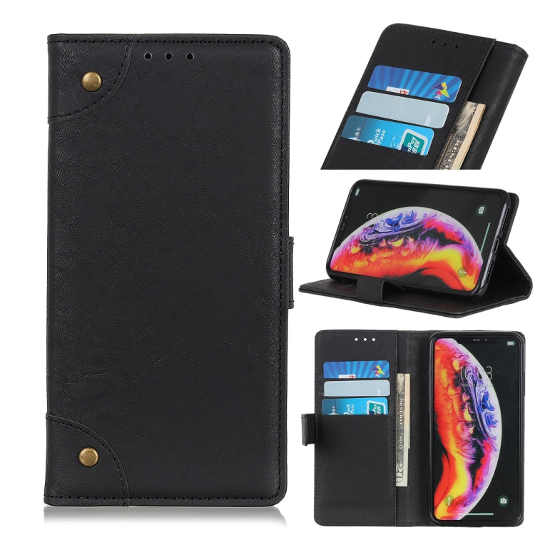 Copper Buckle Side-corner Fixed Retro Texture Horizontal Flip Leather Case For LG G8 ThinQ , With Holder & Three Cards