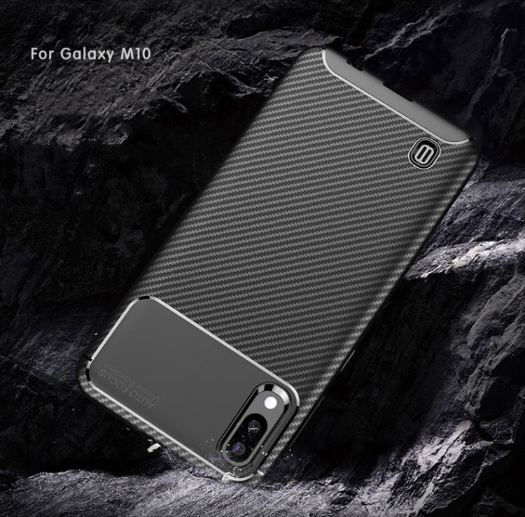 Beetle Series Carbon Fiber Texture Shockproof TPU Case for Galaxy M10(Black)