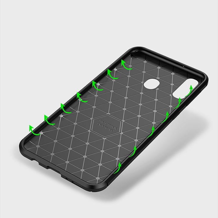 Beetle Series Carbon Fiber Texture Shockproof TPU Case for Galaxy M20(Brown)