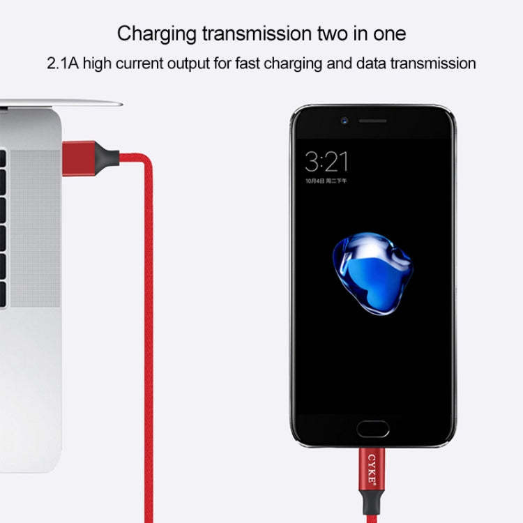 CYKE 2 in 1 2.4A USB-C / Type-C Charging + Transmission Cotton Braided Data Cable, Length: 1m (Red)