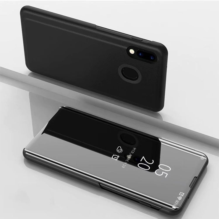 Electroplating Mirror Horizontal Flip Leather Case for Galaxy M20, with Holder