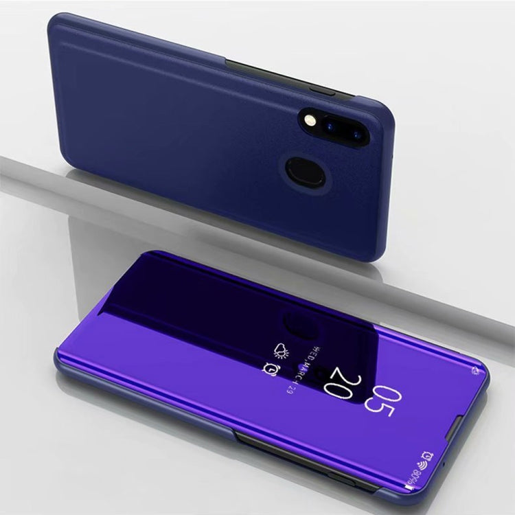 Electroplating Mirror Horizontal Flip Leather Case for Galaxy M20, with Holder