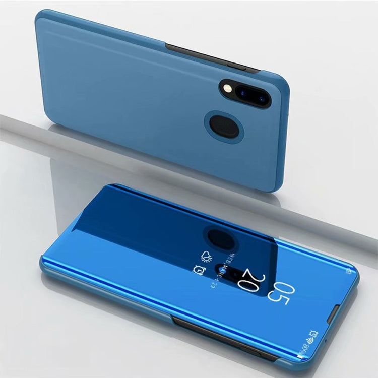 Electroplating Mirror Horizontal Flip Leather Case for Galaxy M20, with Holder