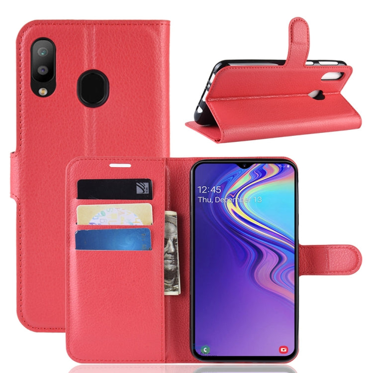 Litchi Texture Horizontal Flip Leather Case For Galaxy M20 ,With Holder & Wallet & Card Slots