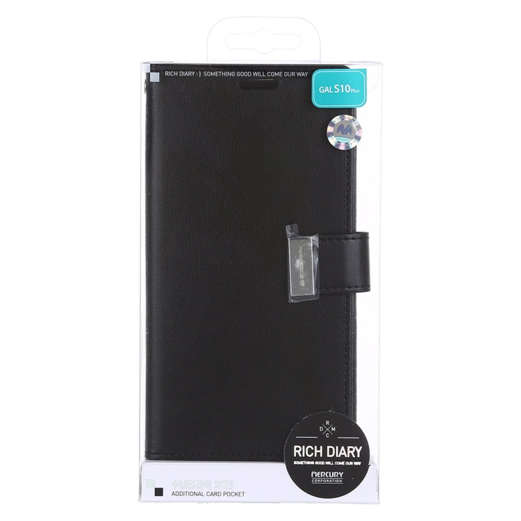 GOOSPERY RICH DIARY PU + TPU Crazy Horse Texture Horizontal Flip Leather Case for Galaxy S10+, with Card Slots & Wallet & Photo frame
