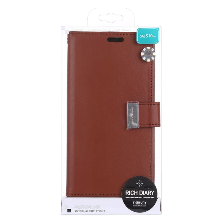 GOOSPERY RICH DIARY PU + TPU Crazy Horse Texture Horizontal Flip Leather Case for Galaxy S10+, with Card Slots & Wallet & Photo frame