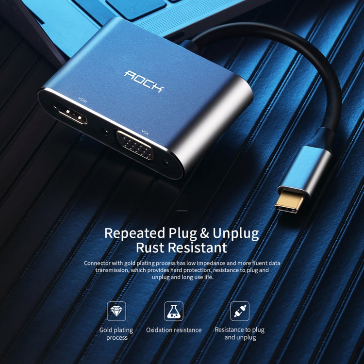 ROCK USB-C / Type-C to HDMI + VGA Female Transfer Cable Converter(Grey)