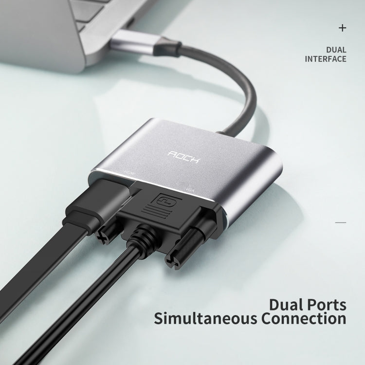 ROCK USB-C / Type-C to HDMI + VGA Female Transfer Cable Converter(Grey)