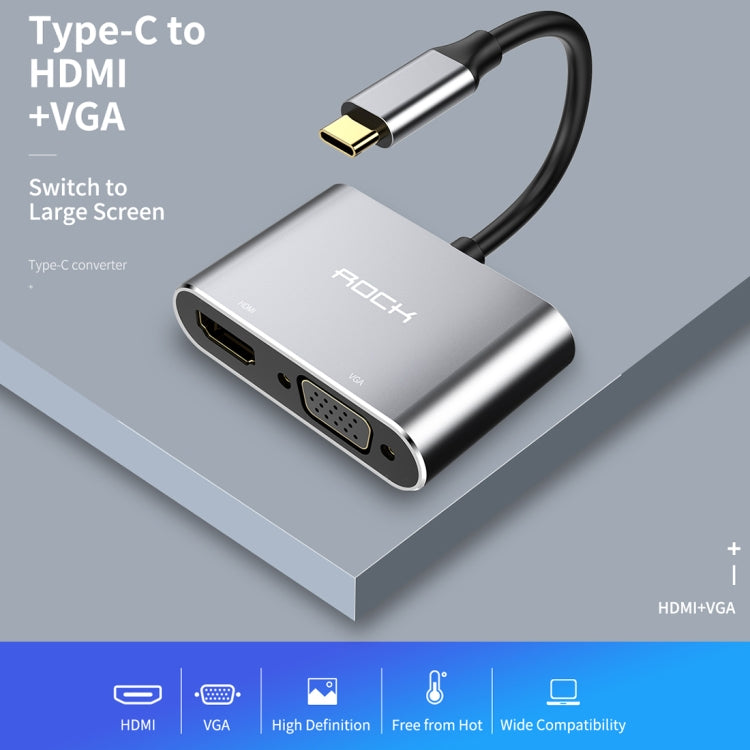 ROCK USB-C / Type-C to HDMI + VGA Female Transfer Cable Converter(Grey)