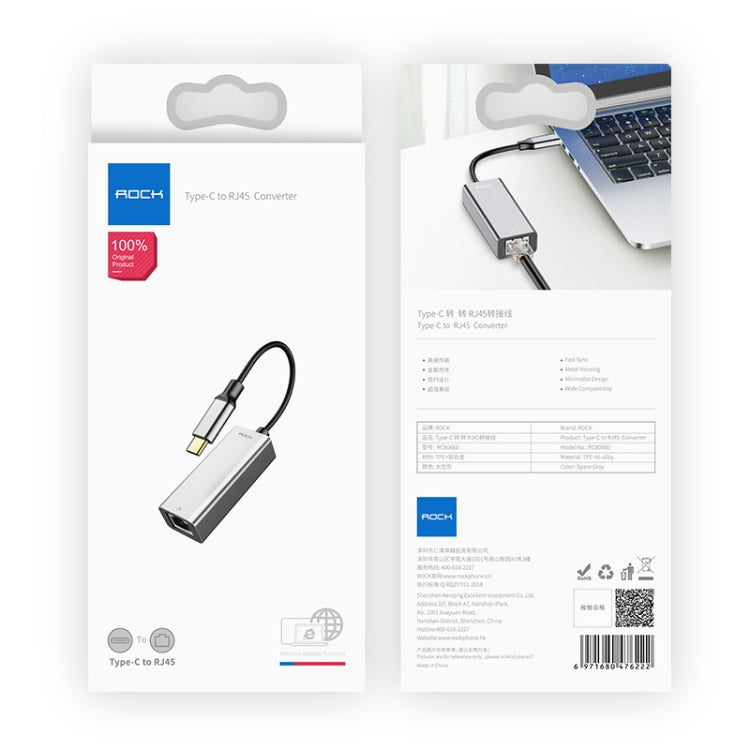 ROCK USB-C / Type-C to RJ45 Transfer Cable Converter(Grey)