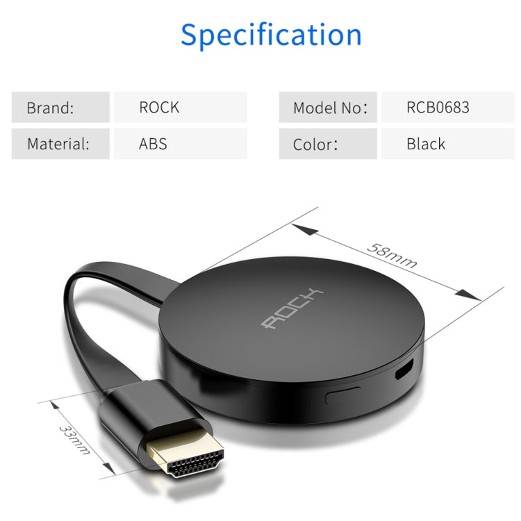 ROCK Wifi Display Dongle with HDMI Port(Black)