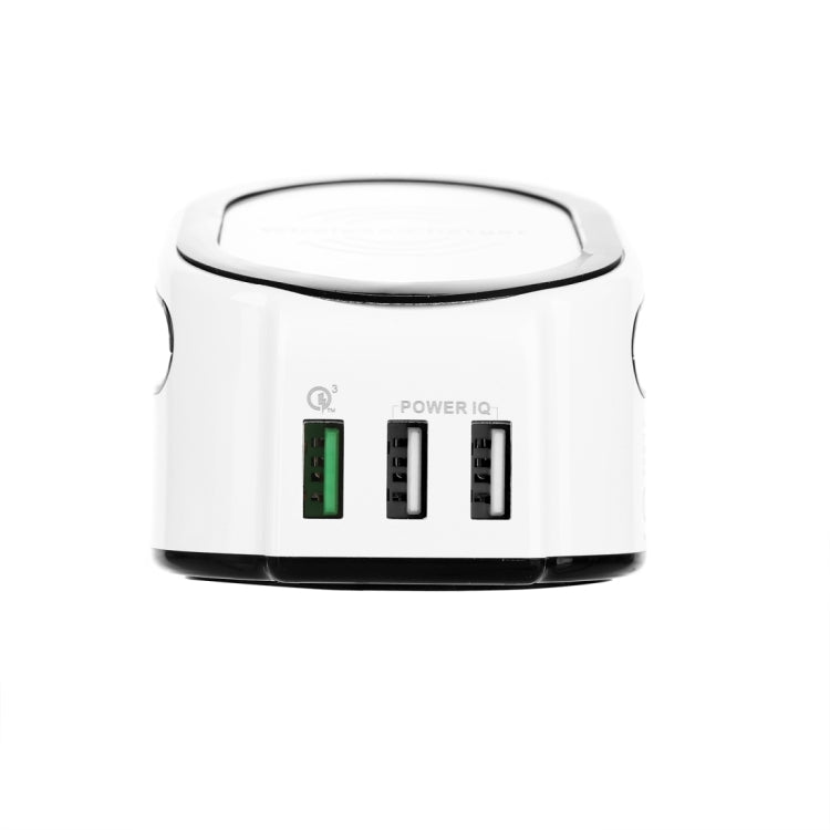 50W 10A 3 USB Ports Quick Charge 3.0 + Qi Standard Wireless Charger  for iPhone 8 / 8 Plus / X &   Galaxy S7 Edge / S7 / S6 / Note 5, HTC, Sony, Nokia, LG, US Plug(White)
