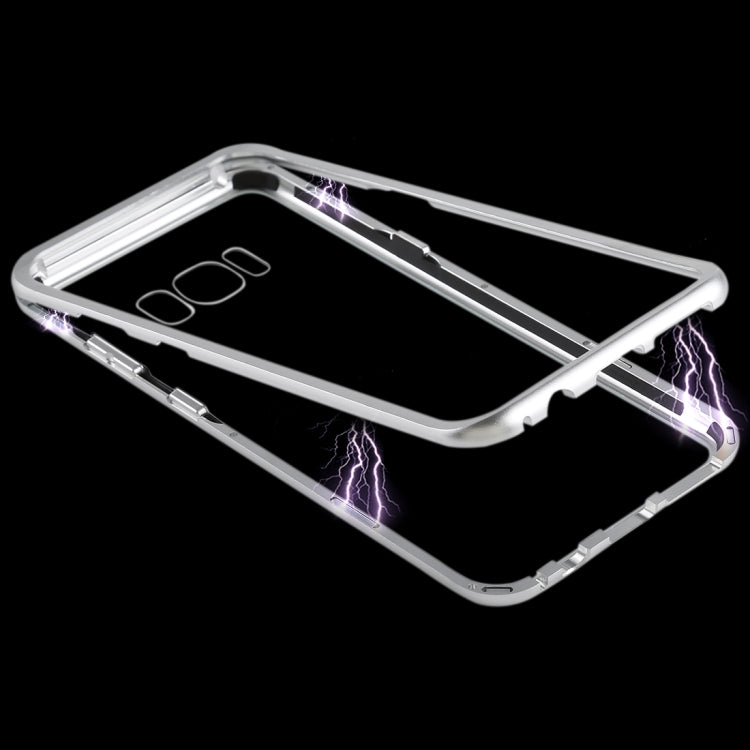 Magnetic Metal Frame Tempered Glass Case for Galaxy S8+ / G9550(Silver)