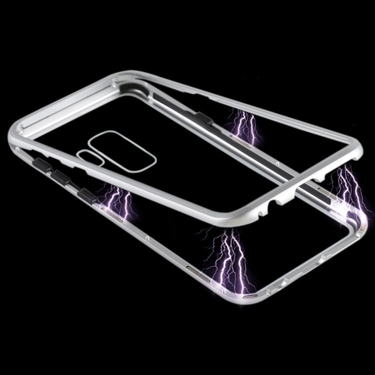 Magnetic Metal Frame Tempered Glass Case for Galaxy S9+(Silver)