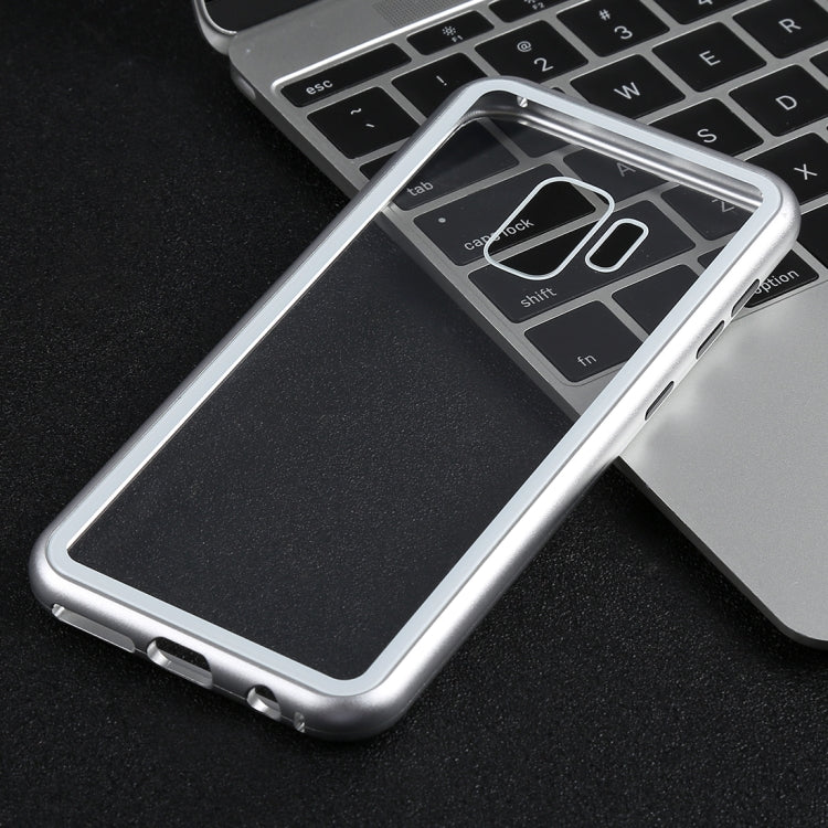 Magnetic Metal Frame Tempered Glass Case for Galaxy S9+(Silver)