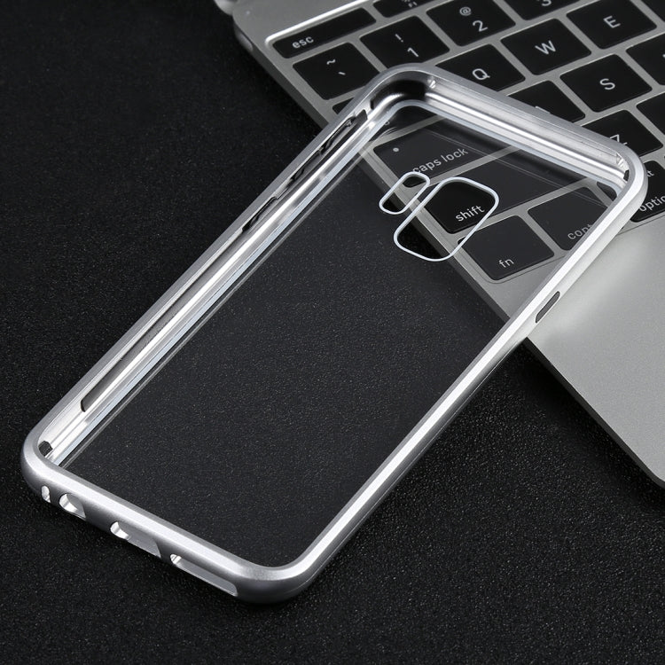 Magnetic Metal Frame Tempered Glass Case for Galaxy S9+(Silver)