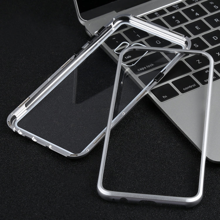 Magnetic Metal Frame Tempered Glass Case for Galaxy S9+(Silver)