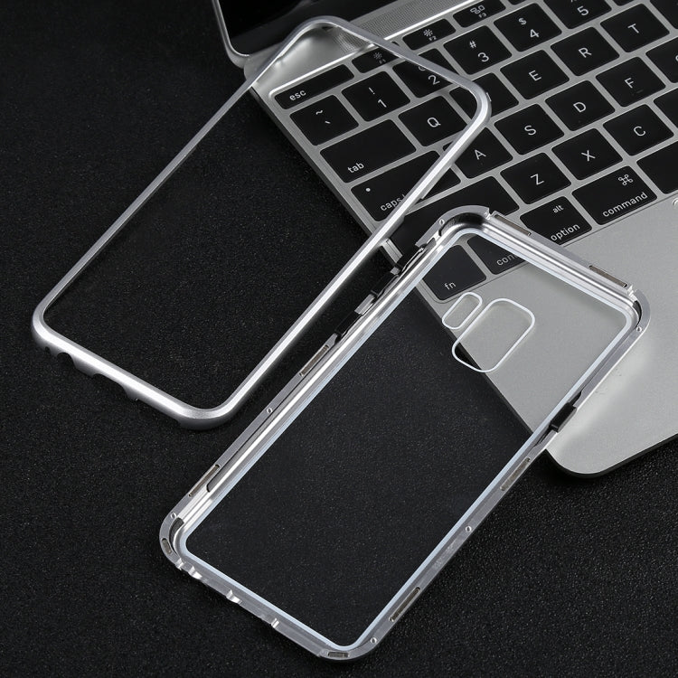 Magnetic Metal Frame Tempered Glass Case for Galaxy S9+(Silver)