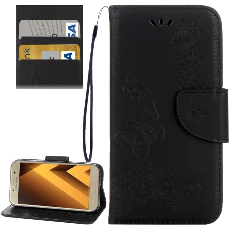 For Galaxy A3 (2017) / A320 Butterflies Embossing Horizontal Flip Leather Case with Holder & Card Slots & Wallet & Lanyard