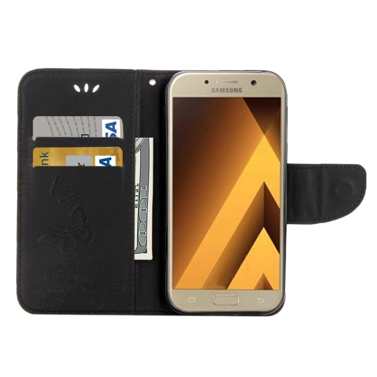 For Galaxy A3 (2017) / A320 Butterflies Embossing Horizontal Flip Leather Case with Holder & Card Slots & Wallet & Lanyard