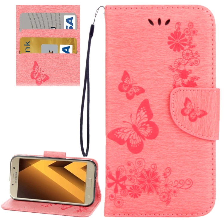 For Galaxy A3 (2017) / A320 Butterflies Embossing Horizontal Flip Leather Case with Holder & Card Slots & Wallet & Lanyard
