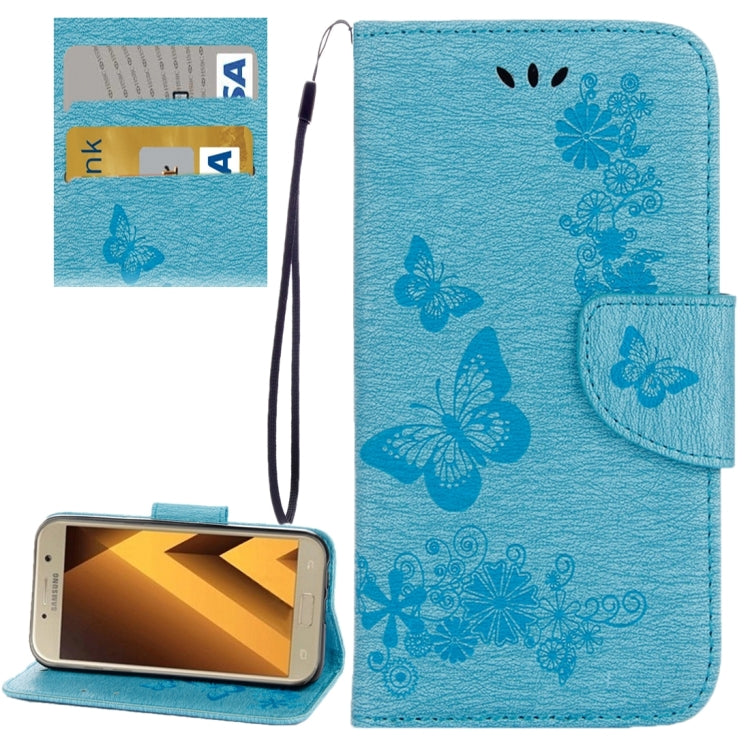For Galaxy A3 (2017) / A320 Butterflies Embossing Horizontal Flip Leather Case with Holder & Card Slots & Wallet & Lanyard