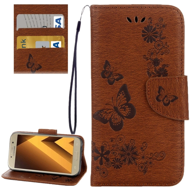 For Galaxy A3 (2017) / A320 Butterflies Embossing Horizontal Flip Leather Case with Holder & Card Slots & Wallet & Lanyard