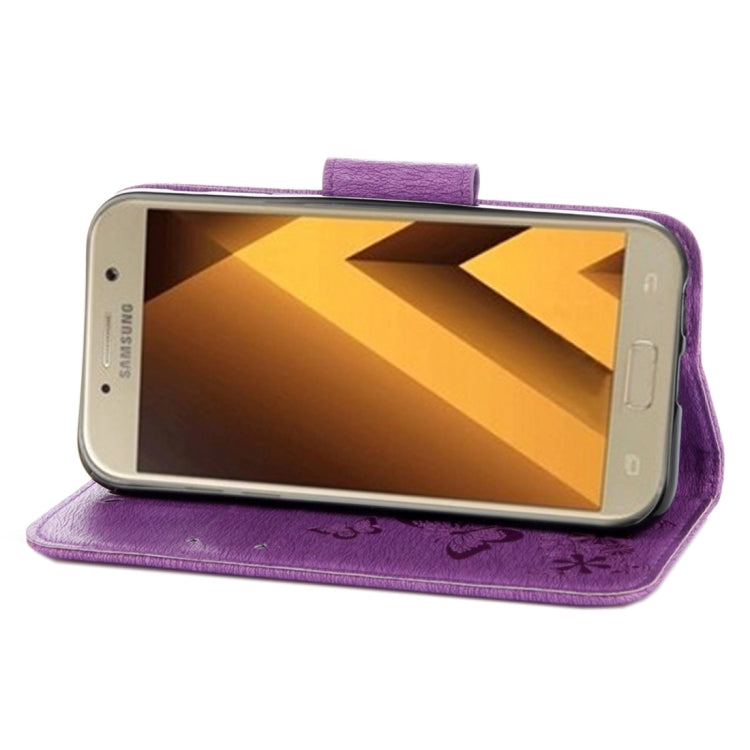 For Galaxy A5 (2017) / A520 Butterflies Embossing Horizontal Flip Leather Case with Holder & Card Slots & Wallet & Lanyard