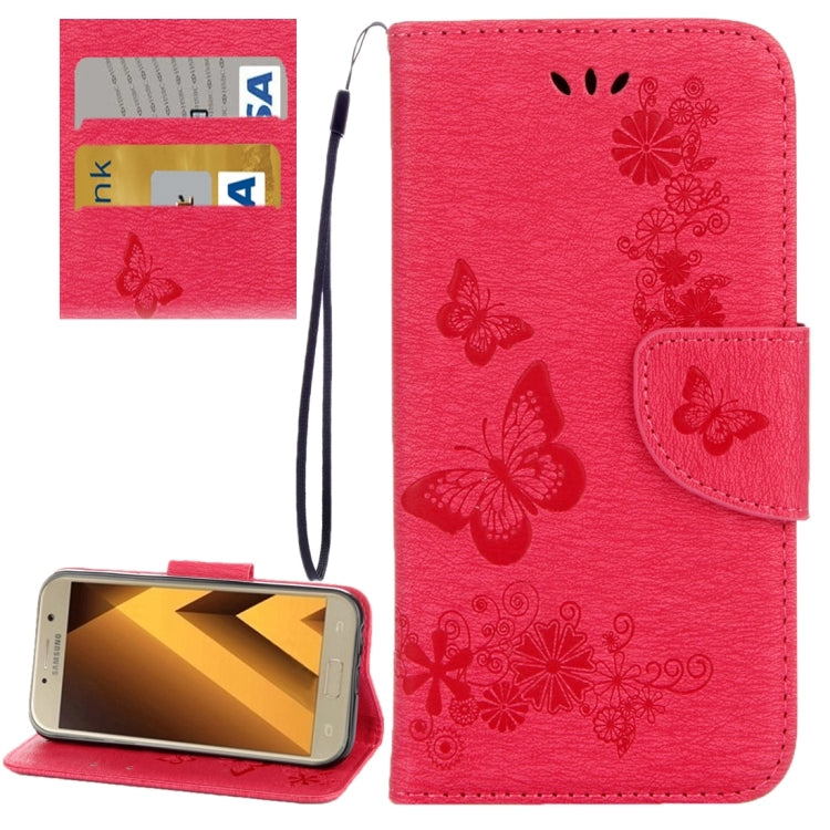 For Galaxy A5 (2017) / A520 Butterflies Embossing Horizontal Flip Leather Case with Holder & Card Slots & Wallet & Lanyard