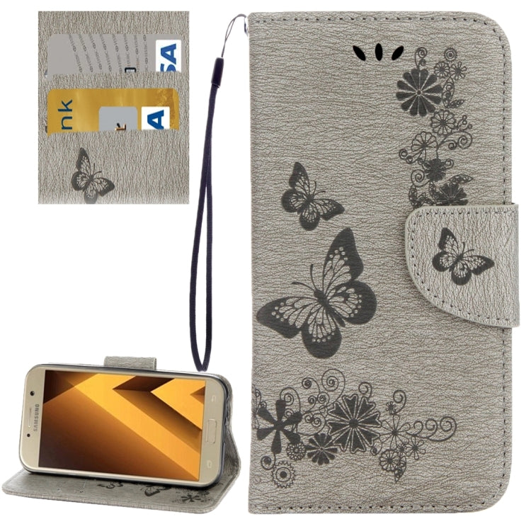 For Galaxy A7 (2017) / A720 Butterflies Embossing Horizontal Flip Leather Case with Holder & Card Slots & Wallet & Lanyard