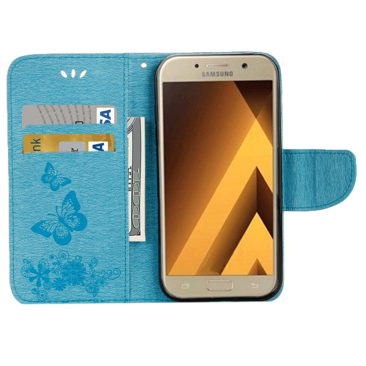 For Galaxy A7 (2017) / A720 Butterflies Embossing Horizontal Flip Leather Case with Holder & Card Slots & Wallet & Lanyard