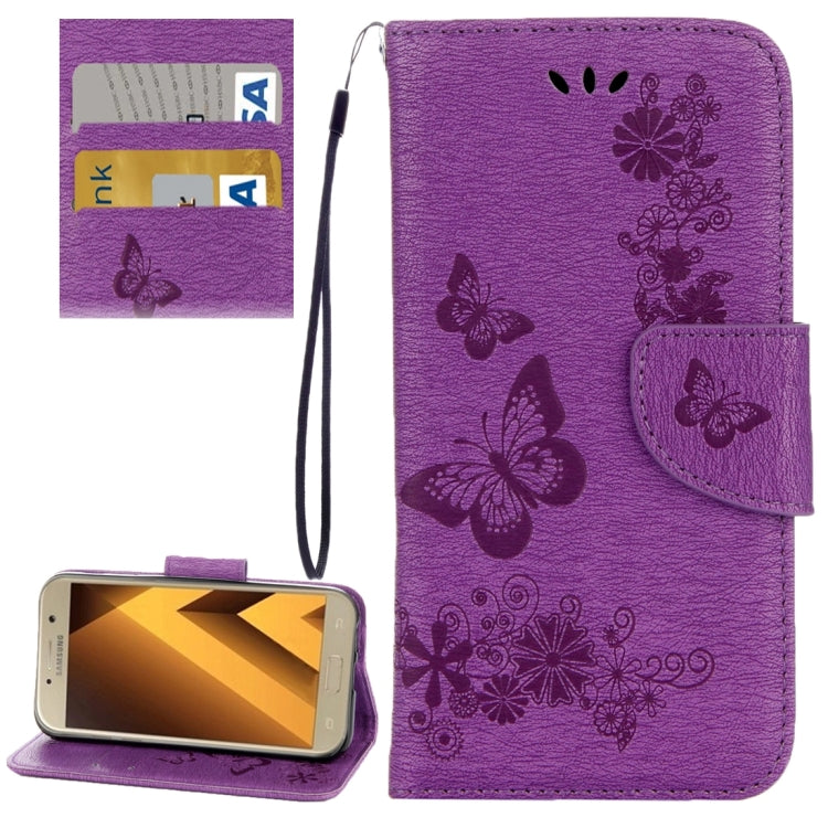 For Galaxy A7 (2017) / A720 Butterflies Embossing Horizontal Flip Leather Case with Holder & Card Slots & Wallet & Lanyard