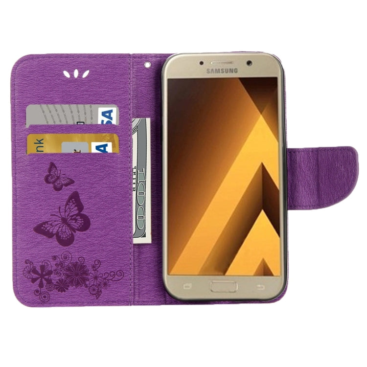 For Galaxy A7 (2017) / A720 Butterflies Embossing Horizontal Flip Leather Case with Holder & Card Slots & Wallet & Lanyard